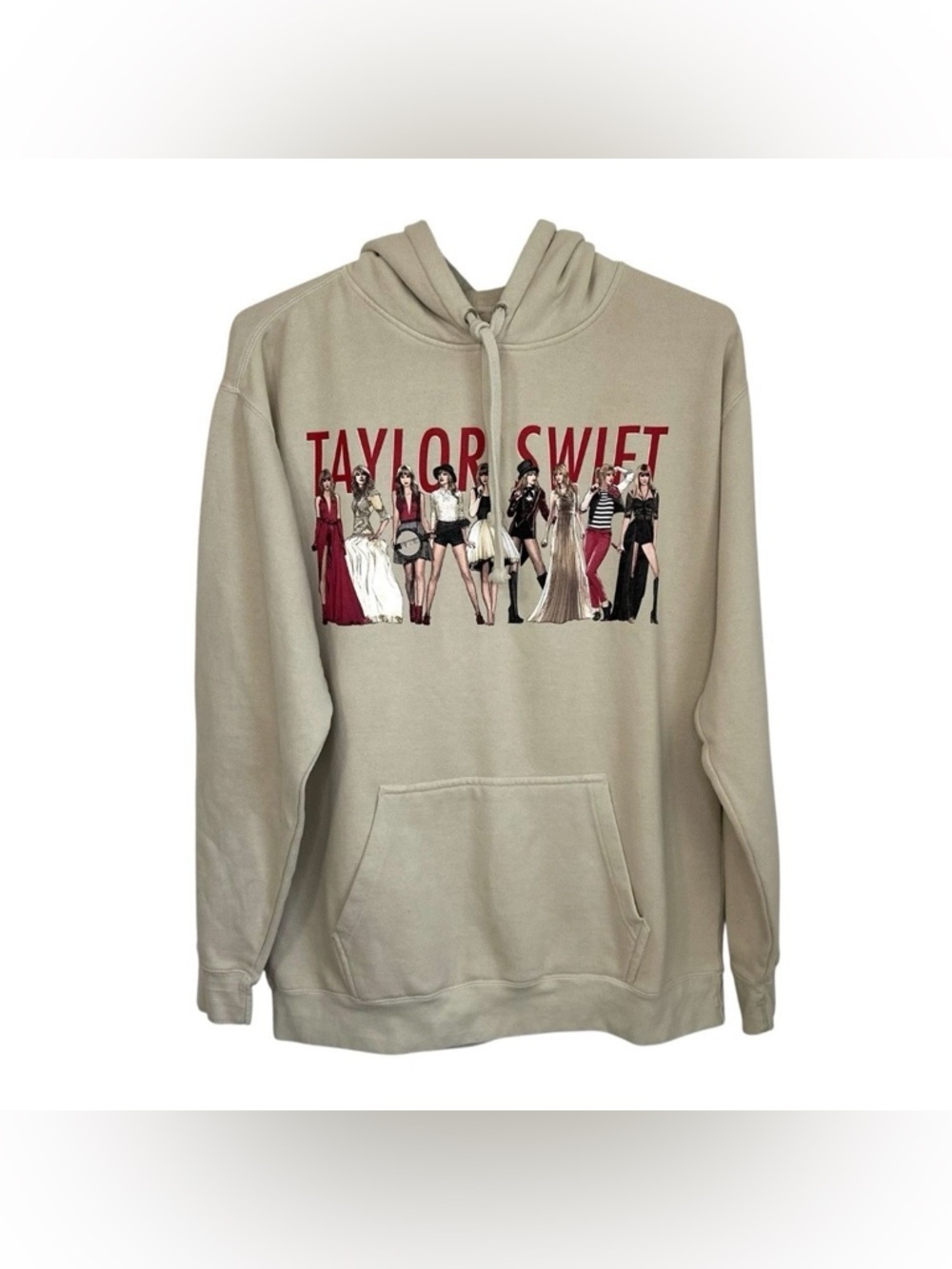 Taylor Swift Red Eras Graphic Concert Tour Hoodie Sz Large Beige